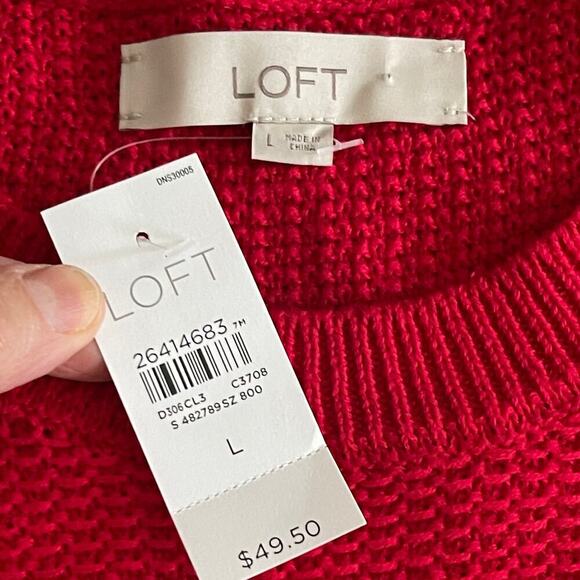 LOFT NWT Women's 100% Cotton Knit Sweater Cherry Red Size Large - Picture 4 of 8
